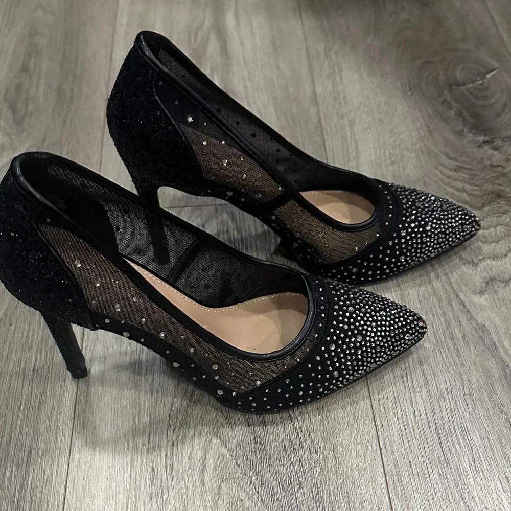 BCBGeneration Black Rhinestone Heels - Picture 2 of 9